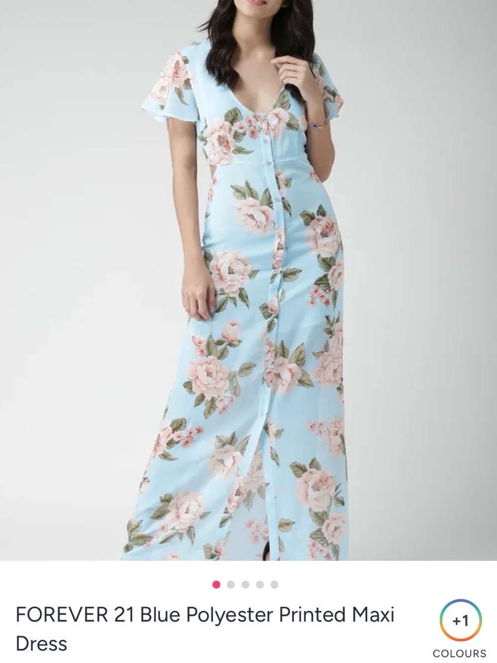 Forever 21 Light Blue Floral Button-Front Maxi Dress